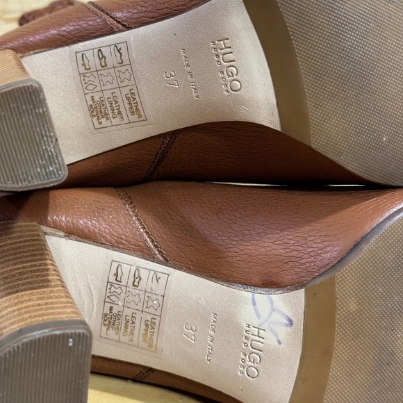Hugo Boss Brown Leather Block Heel Ankle Boots Made in Italy Size 37/ US 7 - Picture 9 of 13
